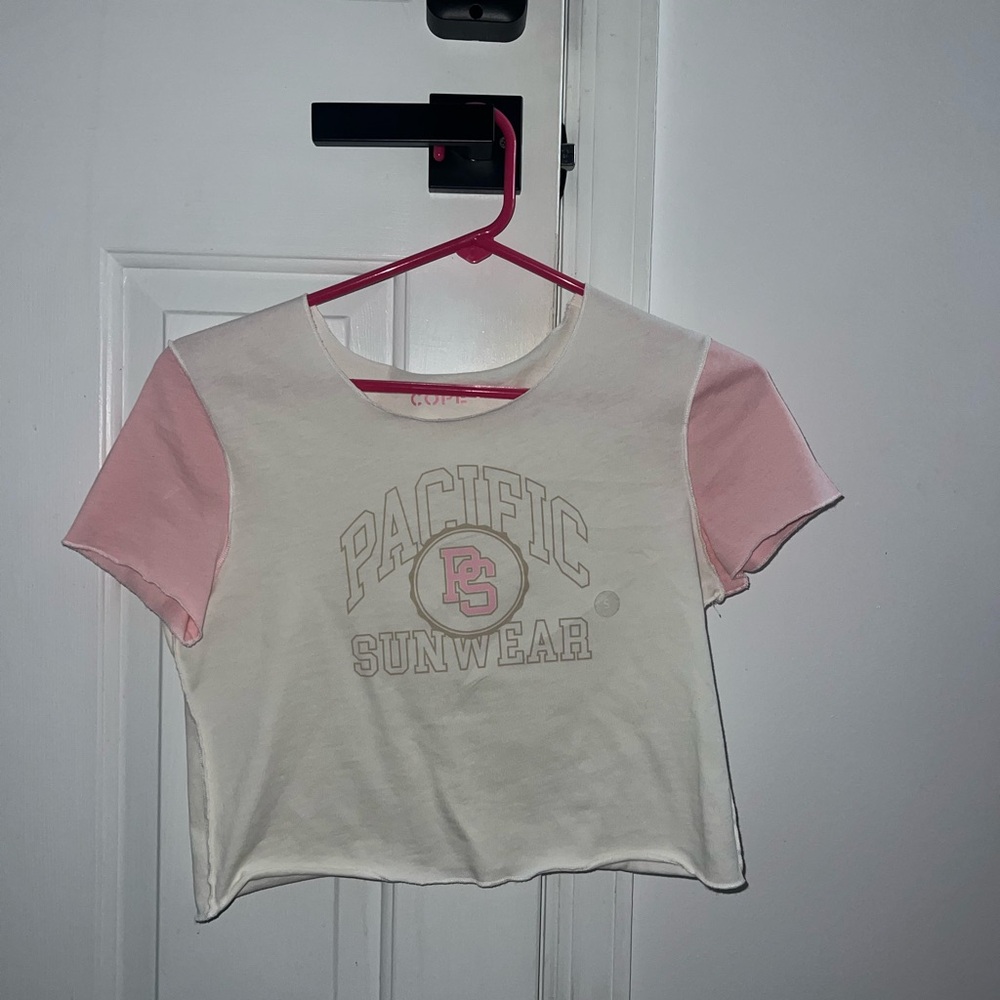 PacSun crop top. Pink and white.
